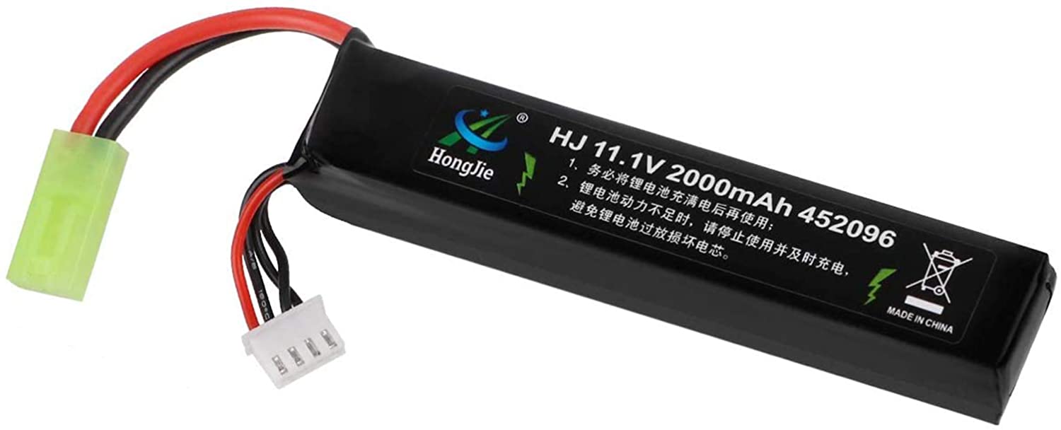 11.1V Airsoft Battery 2000mAh 30C Rechargeable Hobby LiPo Battery with Mini Tamiya Connector for Airsoft Guns Airsoft Rifle